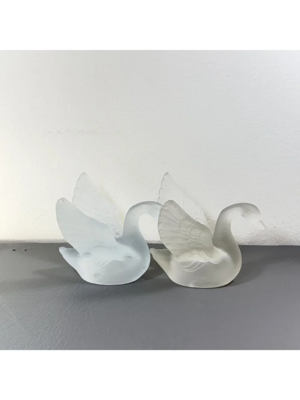 Vintage Frosted Satin Glass Swan Figurine Raised Wings Art Glass Bird Decor